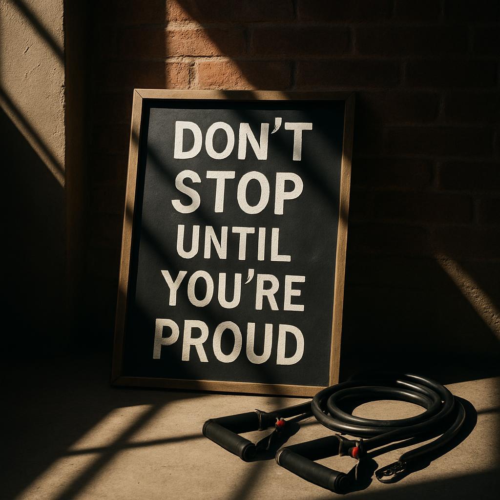 A reminder to stay motivated and keep pushing forward, with a focus on one's fitness journey.